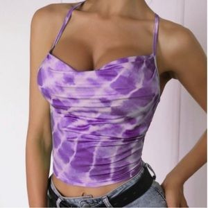 Shein purple tie dye lace up cami